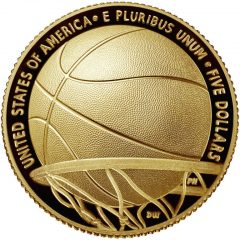 2020-W Proof Basketball Hall of Fame $5 Gold Coin – Reverse