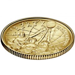 2020-W Uncirculated Basketball Hall of Fame $5 Gold Coin – Obverse Angle