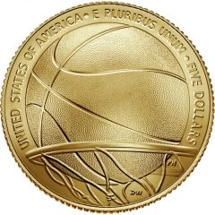 2020-W Uncirculated Basketball Hall of Fame $5 Gold Coin – Reverse