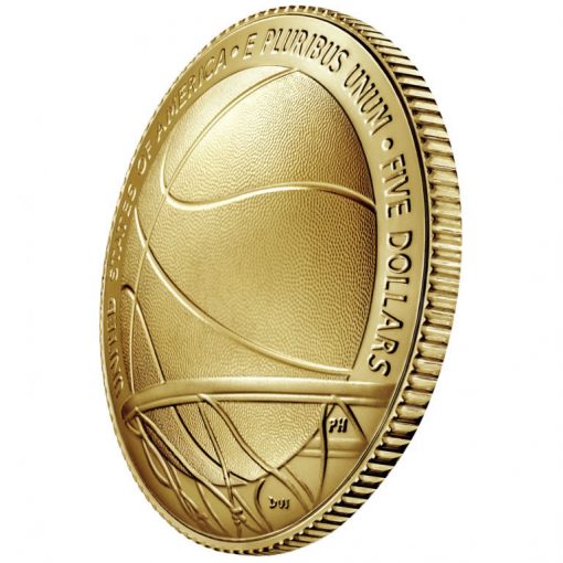2020-W Uncirculated Basketball Hall of Fame $5 Gold Coin - Reverse Angle