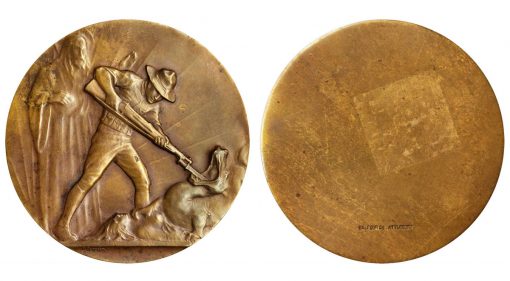 U. S. Soldier Battling Dragon Uniface Bronze Medal, ND (1917)