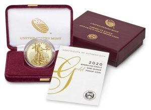 US Mint image 2020-W $50 Proof American Gold Eagle and packaging