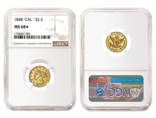 1848 "CAL." Quarter Eagle graded NGC MS 68★