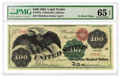 1863 $100 “Spread Eagle” Legal Tender, graded PMG 65 Gem Uncirculated EPQ