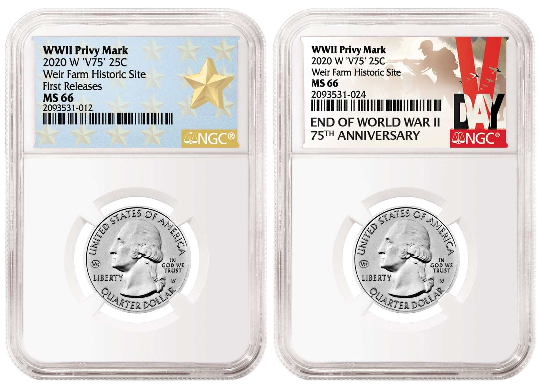 2020 W V75 Privy Mark Weir Farm $0.25 Beautiful Quarter NGC MS65 FR V-Day Label 