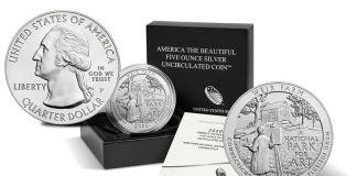 2020 Weir Farm Quarters and 5 Oz Silver Uncirculated Coin Released 2020-P Weir Farm National Historic Site Five Ounce Silver Uncirculated Coin, Sides and Packaging