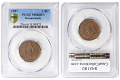 1787 Massachusetts Copper (Official) Half Cent PCGS MS-66 BN