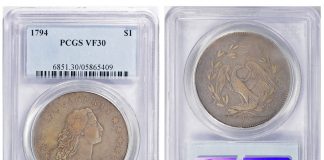 GreatCollections To Offer Catskill Collection of Rare U.S. Coins 1794 Flowing Hair Silver Dollar PCGS VF-30