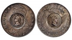 1824 Washington and Lafayette countermarks on an 1824/4 O-110 Capped Bust half dollar