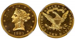 1883 Liberty Head Eagle. JD-1, the only known dies. Rarity-6+. Proof-64 Ultra Cameo (NGC). CAC