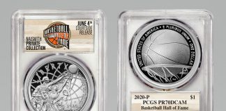 2020 Basketball Coins Graded by PCGS in Parternship with Basketball HOF 2020-P Basketball Hall of Fame Silver Dollar, PCGS PR70DCAM