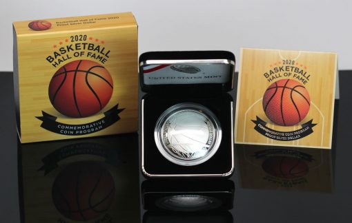 2020-P Proof Basketball Hall of Fame Silver Dollar and Packaging