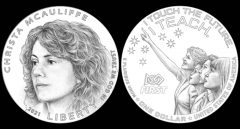 Christa McAuliffe Commemorative Silver Dollar Candidate Designs Examples