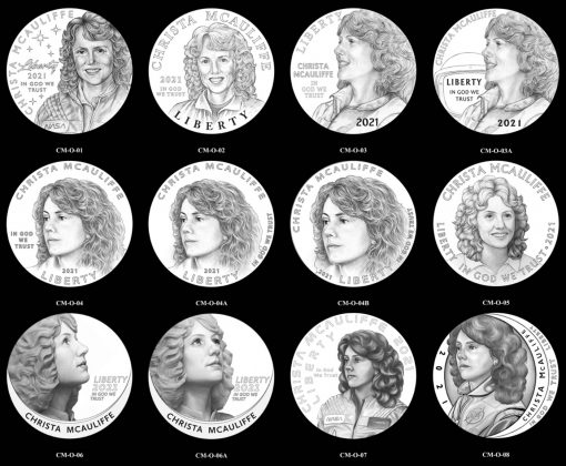 Obverse 2021 Christa McAuliffe Commemorative Silver Dollar Candidate Designs