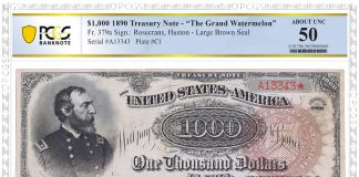 PCGS Banknote Certifies 1890 $1,000 Grand Watermelon Note 1890 Grand Watermelon Obverse