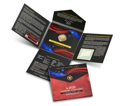 2020-S Reverse Proof Connecticut American Innovation Dollar and Packaging