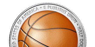 2020 Basketball Hall of Fame Colorized Coin Images, Prices, and Limits Basketball Hall of Fame 2020 Colorized Half Dollar - reverse