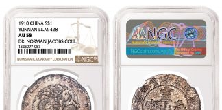 NGC-Certified ‘Spring Dollar’ Sets Record for Most Valuable Chinese Coin Sold by Heritage China 1910 Yunnan Silver Dollar, graded NGC AU58