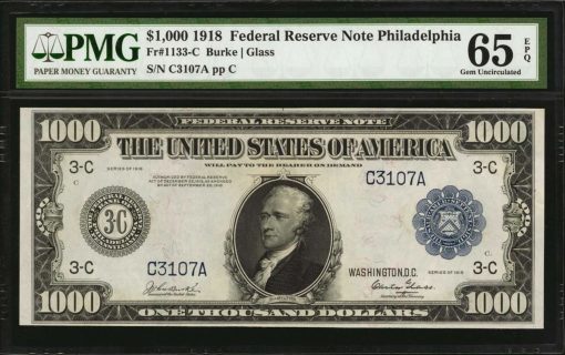 Lot 188: Fr. 1133-C. 1918 $1000 Federal Reserve Note