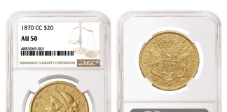 NGC-Graded Double Eagles Soar at Heritage Sale on Aug. 4 1870-CC Liberty Head Double Eagle graded NGC AU 50