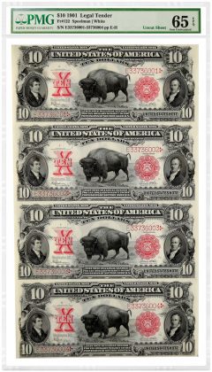 1901 $10 "Bison" Legal Tender Notes graded PMG 65 Gem Uncirculated EPQ