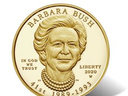 2020 Barbara Bush First Spouse Gold Coins Launch 2020-W $10 Proof Barbara Bush First Spouse Gold Coin - Obverse