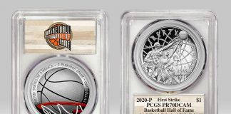 PCGS To Offer Special Labels For Basketball HOF Colorized Coins Example of Basketball HOF $1 in PCGS holder