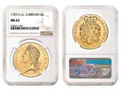 Great Britain 1729 East India Company 5 Guineas graded NGC MS 63