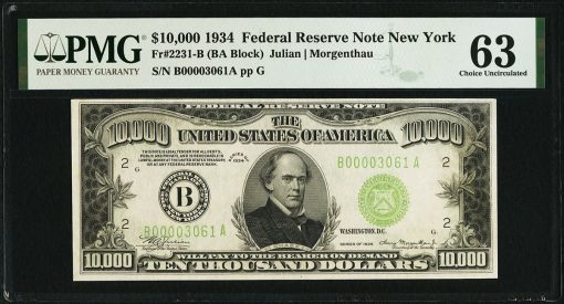 $10,000 1934 Federal Reserve Note. PMG Choice Uncirculated 63