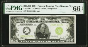 1934 $10,000 Note Realizes World Record in Heritage Sale