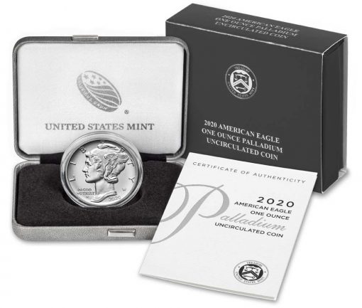 2020-W $25 Uncirculated American Palladium Eagle, Coin, Case and Certification