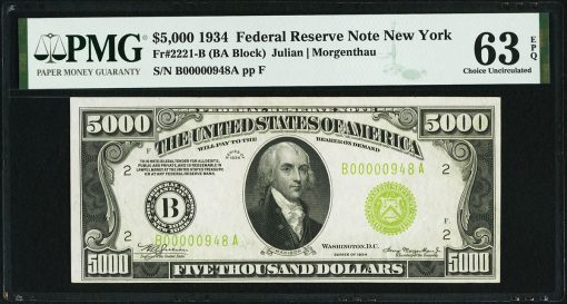 $5,000 1934 Federal Reserve Note