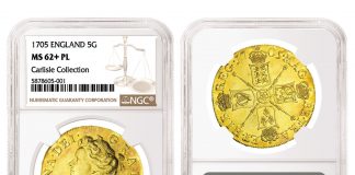 NGC-Certified English Gold Coins Featured in Spink’s September Sale England 1705 Five Guineas