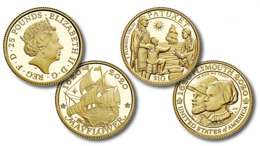 US and UK 400th Anniversary of the Mayflower Voyage Gold Coins