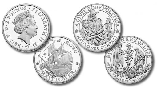 US and UK 400th Anniversary of the Mayflower Voyage Silver Coin and Silver Medal