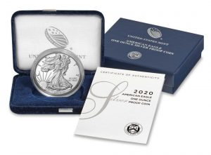 US Mint 2020-S Proof American Silver Eagle coin, case and cert