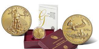 2020-W $50 Uncirculated American Gold Eagle Release 2020-W $50 Uncirculated American Gold Eagle, case and certificate