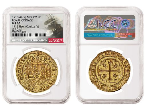 Mexico 1713MXO J Royal Coinage 8 Escudos graded NGC MS 66