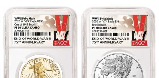NGC Announces V-Day Labels for End of WWII 75th Anniversary American Eagle Coins NGC V-Day Special Labels for 2020-W V75 Proof Gold Eagle and V75 Proof Silver Eagle