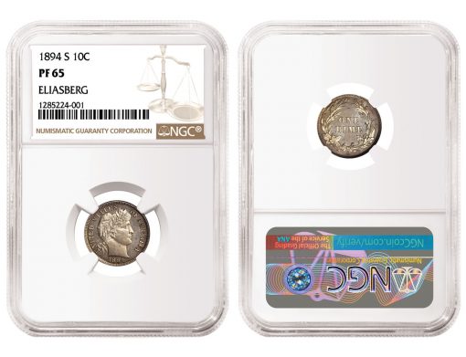 1894-S Barber Dime, graded NGC PF 65