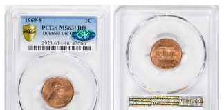 1969 Lincoln Cent Expected to Top $40,000 at GreatCollections’ Dec. 13 Coin Auction 1969-S Lincoln Cent Doubled Die PCGS MS-63+ RD CAC