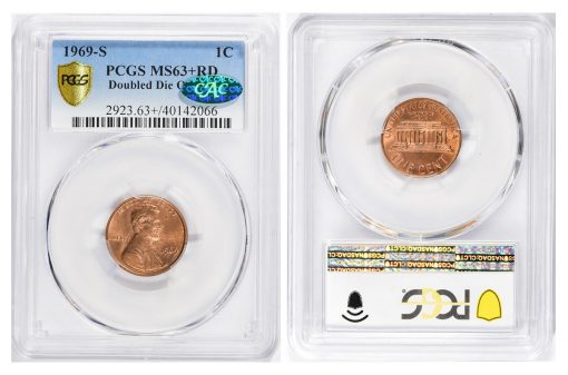 1969-S Lincoln Cent Doubled Die PCGS MS-63+ RD CAC