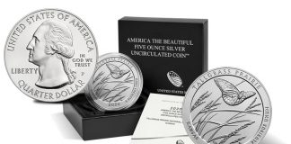 2020 Tallgrass Prairie National Preserve 5 Ounce Silver Uncirculated Coin Launch 2020-P Tallgrass Prairie National Preserve Five Ounce Silver Uncirculated Coin, Sides and Packaging