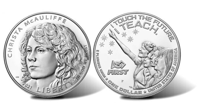 2021-P Proof Christa McAuliffe Silver Dollar (Obverse and Reverse)