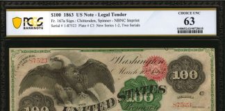 Stack’s Bowers March Auction of U.S. Coins and Currency Moves to Las Vegas Fr. 167a. 1863 $100 Legal Tender Note. PCGS Banknote Choice Uncirculated 63