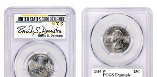Emily Damstra to Sign PCGS Labels for American Silver Eagles and Christa McAuliffe Dollars Example of Emily Damstra PCGS signature label
