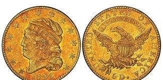 SBG March 2021 Las Vegas Auction Features Impressive Rarities 1822 Capped Head Left half eagle