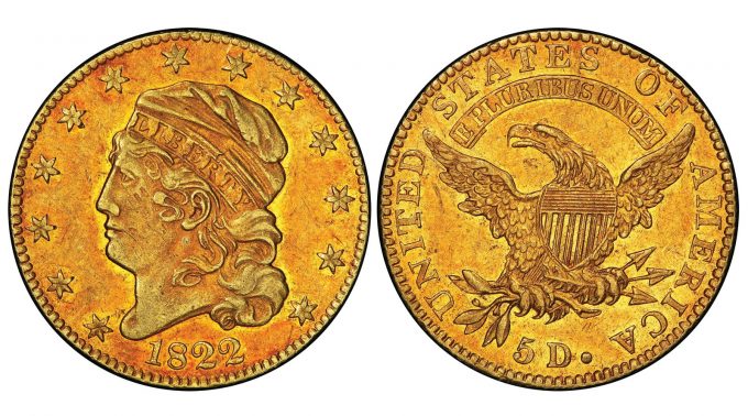 1822 Capped Head Left half eagle