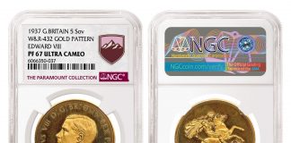 NCG-Certified British Rarities Featured in Heritage March 2021 Sale 1937 Edward VIII Gold Pattern 5 Sovereign graded NGC PF 67 Ultra Cameo