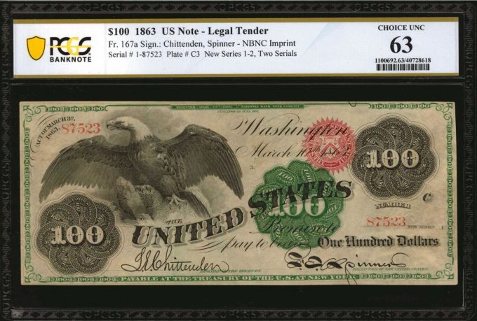 Fr. 167a. 1863 $100 Legal Tender Note